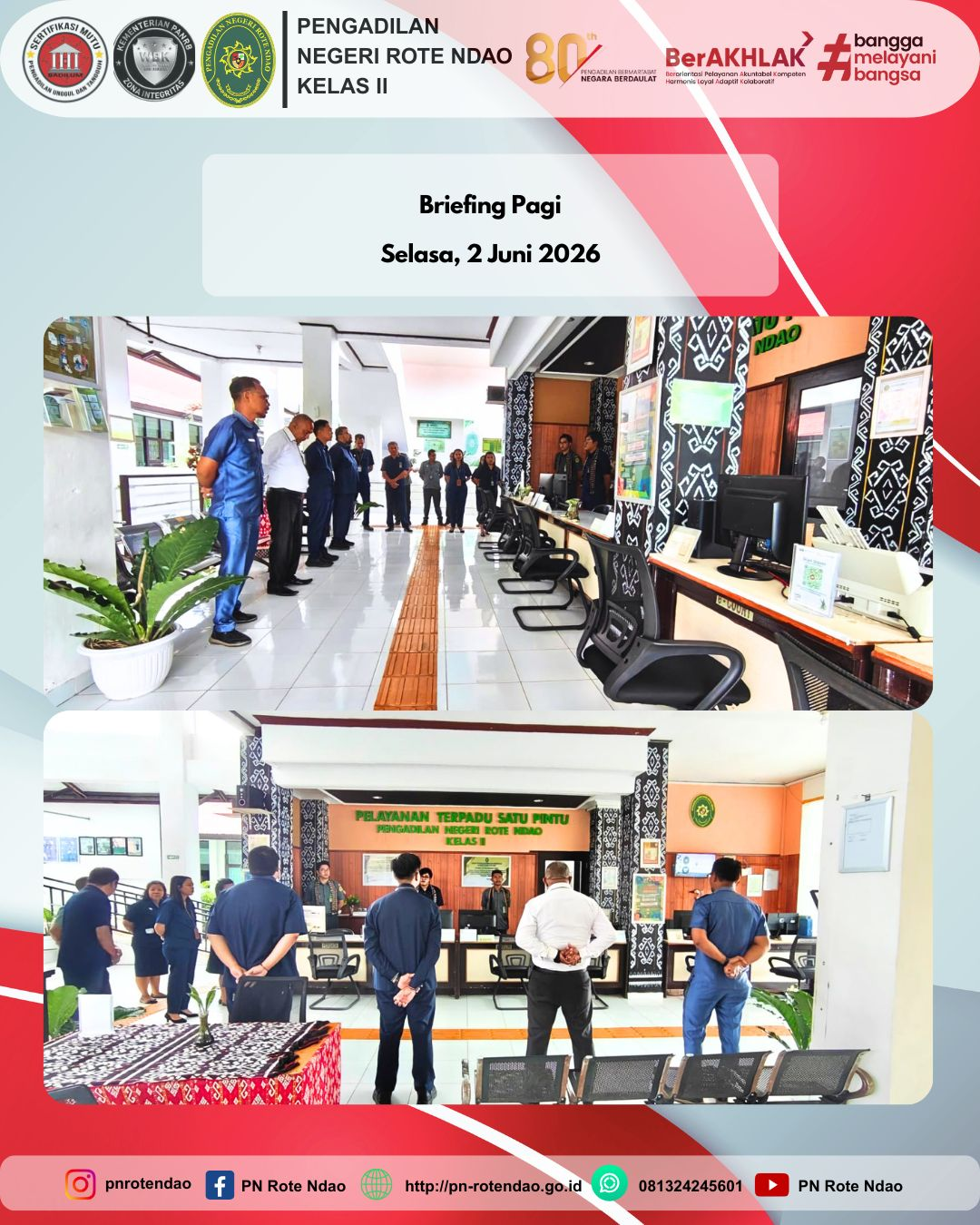 KEGIATAN DOA BERSAMA, PROGRAM SEMANGAT PAGI DAN BRIFING Pada hari Selasa, 2 Juni 2026